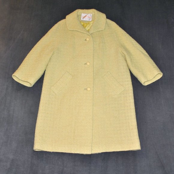Vintage Lizbeth Jeanne Coat Women's Size Large Yellow Reto Mod Long Wool Coat - Picture 1 of 11